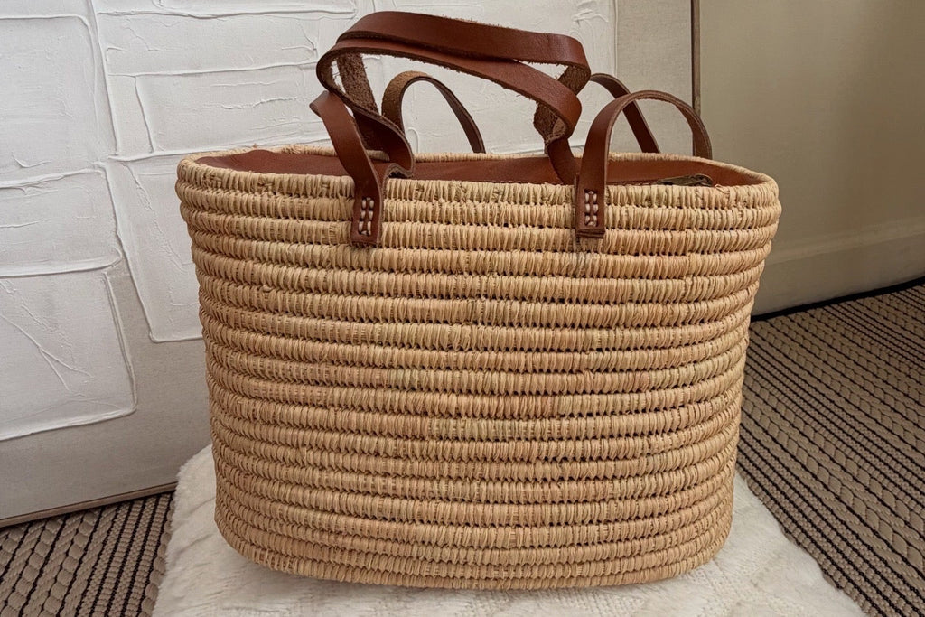Fez Straw Tote with Leather Straps